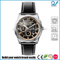Custom mechanical watches series Power Reserve Miyota 9100 movt mens watch with black genuine leather strap